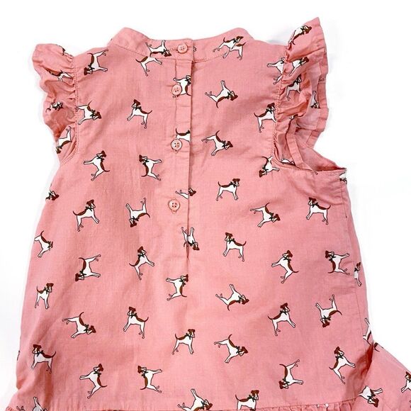 Janie and Jack Dusty Rose Dog Print Ruffles & Bow Lined Cotton Dress Girls Sz 6 - Picture 6 of 12